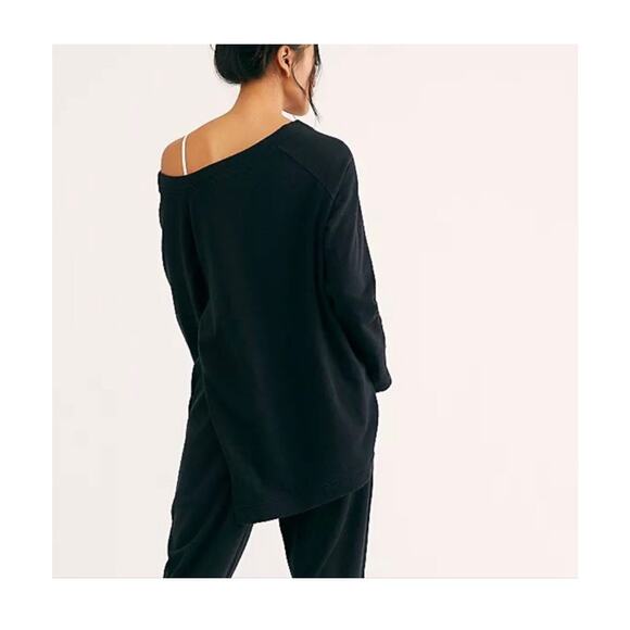 Free People Beach Mercer Textured Side Vent Tunic Top Large Black Loungewear - Picture 13 of 13